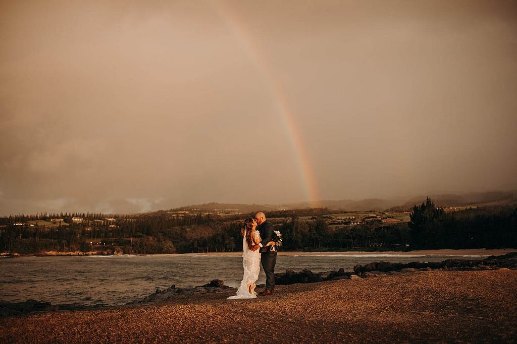 a romantic outdoor wedding day at DT Fleming Beach Park in Maui
