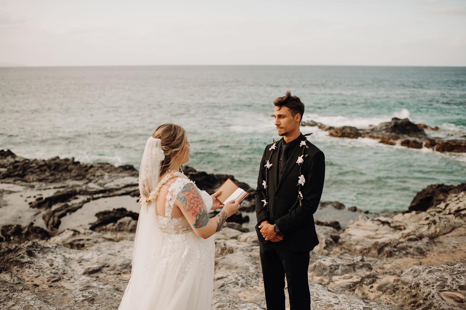 elopement day with classic white florals and romantic wedding dress